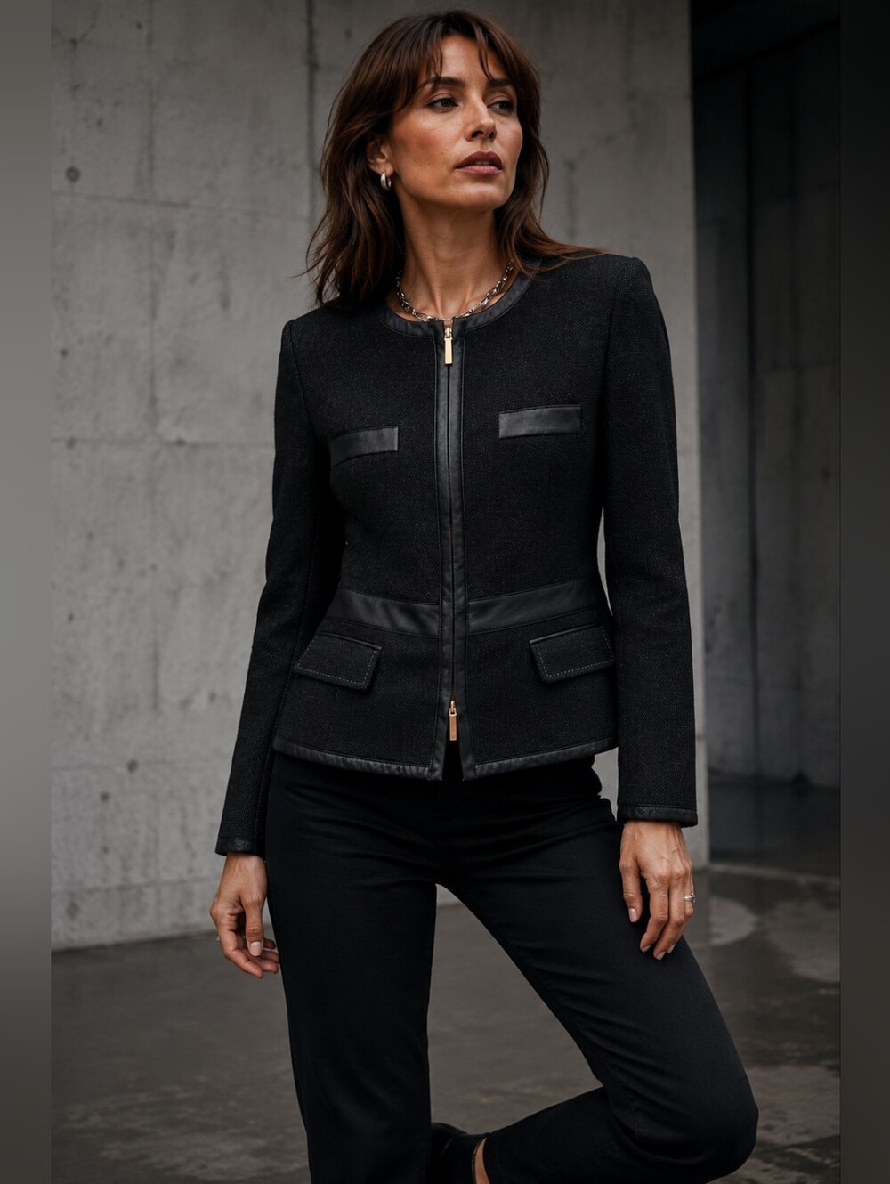 Anne Klein Jacket Size 2 Black Moto Office Alt Edgy Tailored Minimalist